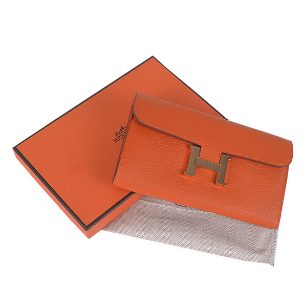 Hermes H 6023 Flap Wallet Orange Button Gold